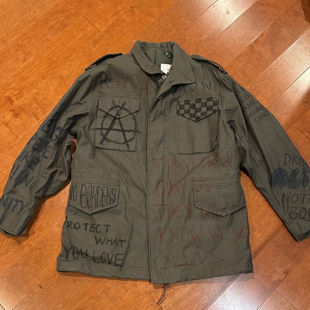 Alpha Industries Dark Green Military Jacket with Graphic Designs
